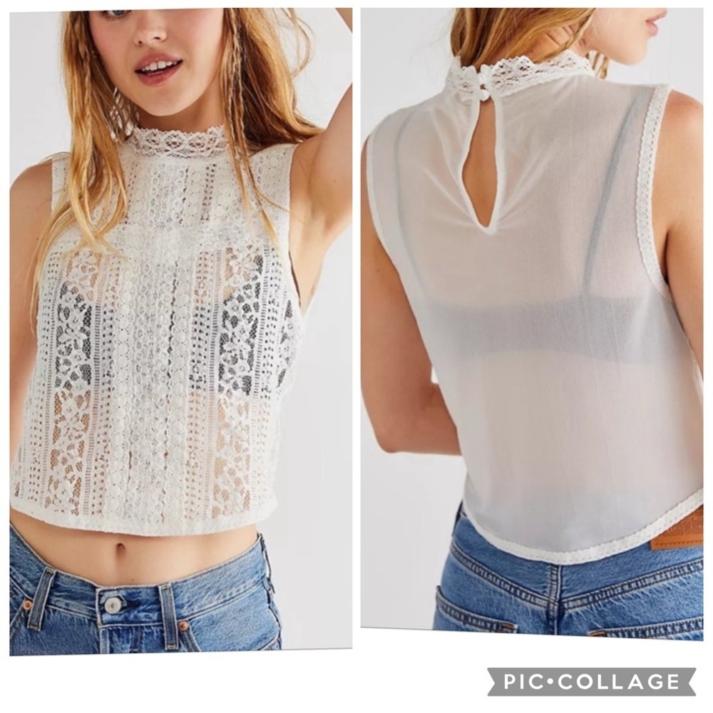 Free People Tea Party Lace Crop Top Ivory Small